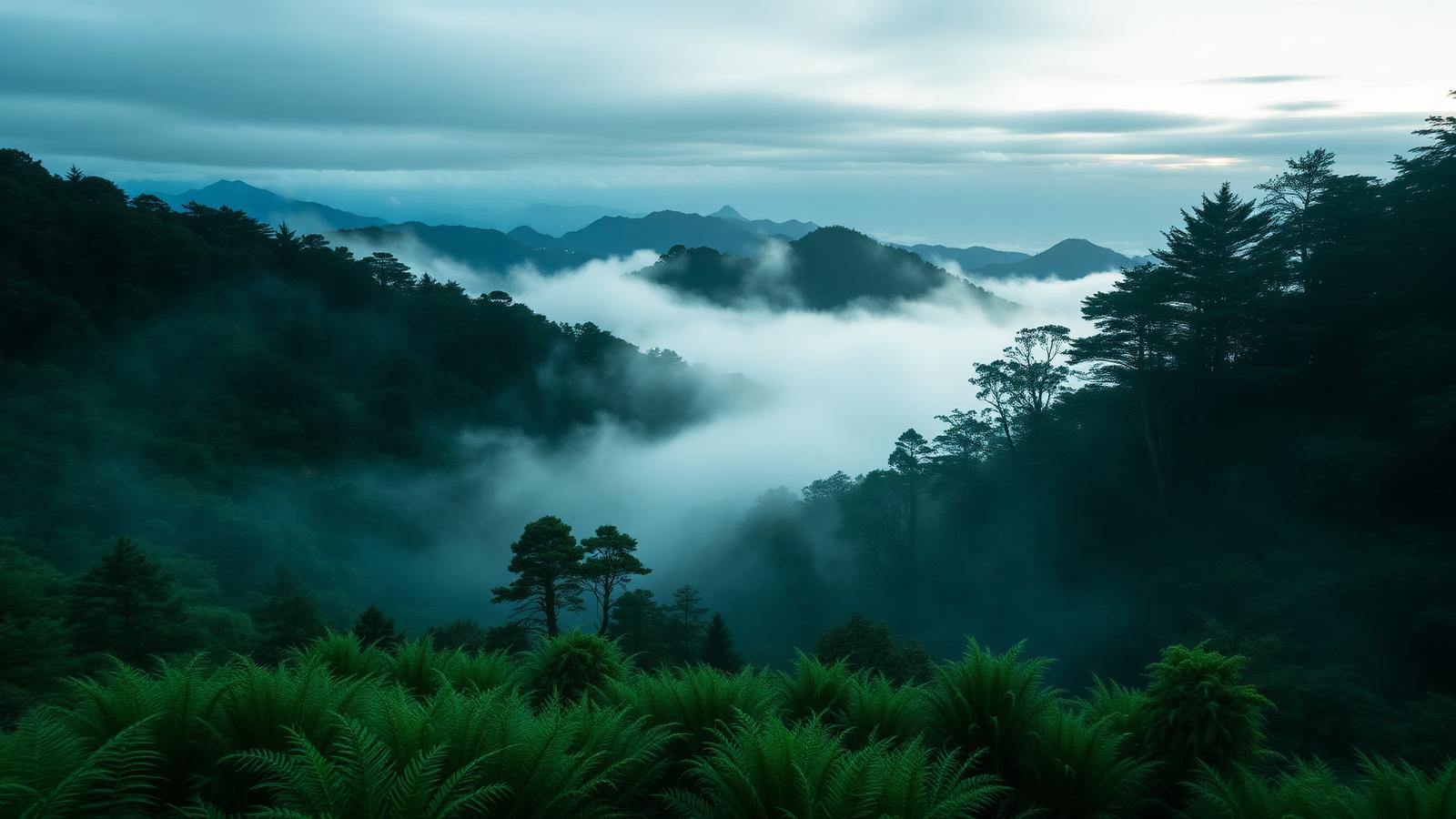 Mist rising over native forest in Aotearoa New Zealand.